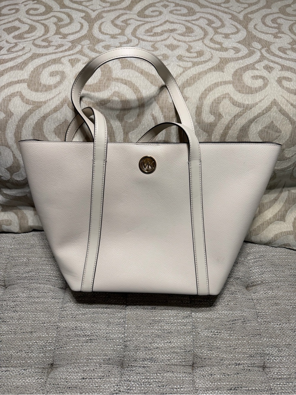 Michael Kors Off-White Leather Tote with Gold Logo